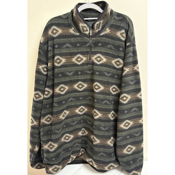 Hurley Buckle Supply Co Men's XXL Aztec 1/4 Zip Fleece Pullover Green Brown - Picture 1 of 6